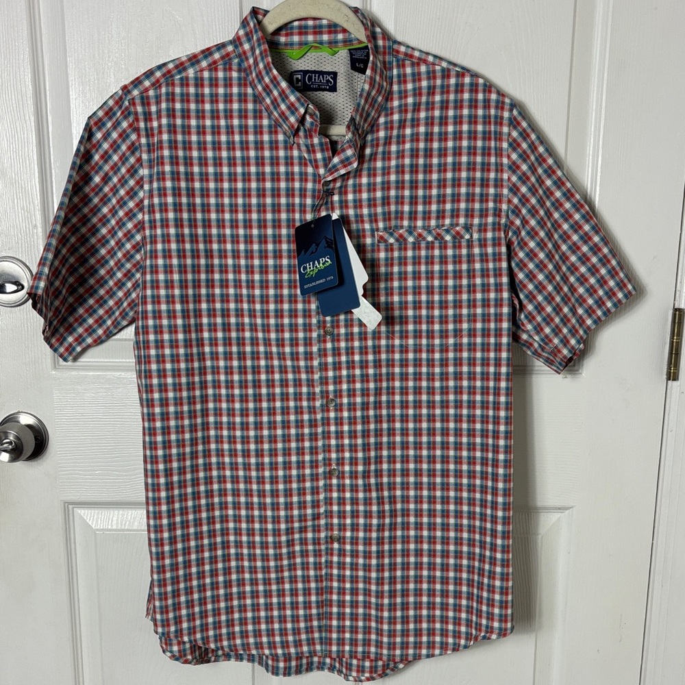 NEW Chaps Explorer Switchback Shirt Red Blue Checkered UPF 50 lightweight Active
